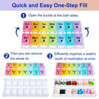 HRX Package Medicine Pill Boxes 7 Day AM/PM, Easy Fill & Open Medication Organizer Vitamin Reminder Holder Day and Night