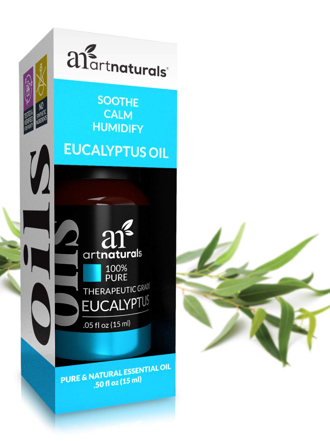 artnaturals 100% Pure Eucalyptus Essential Oil - (.5 Fl Oz / 15ml) - Undiluted Therapeutic Grade Fragrance - Soothe Calm and Hum