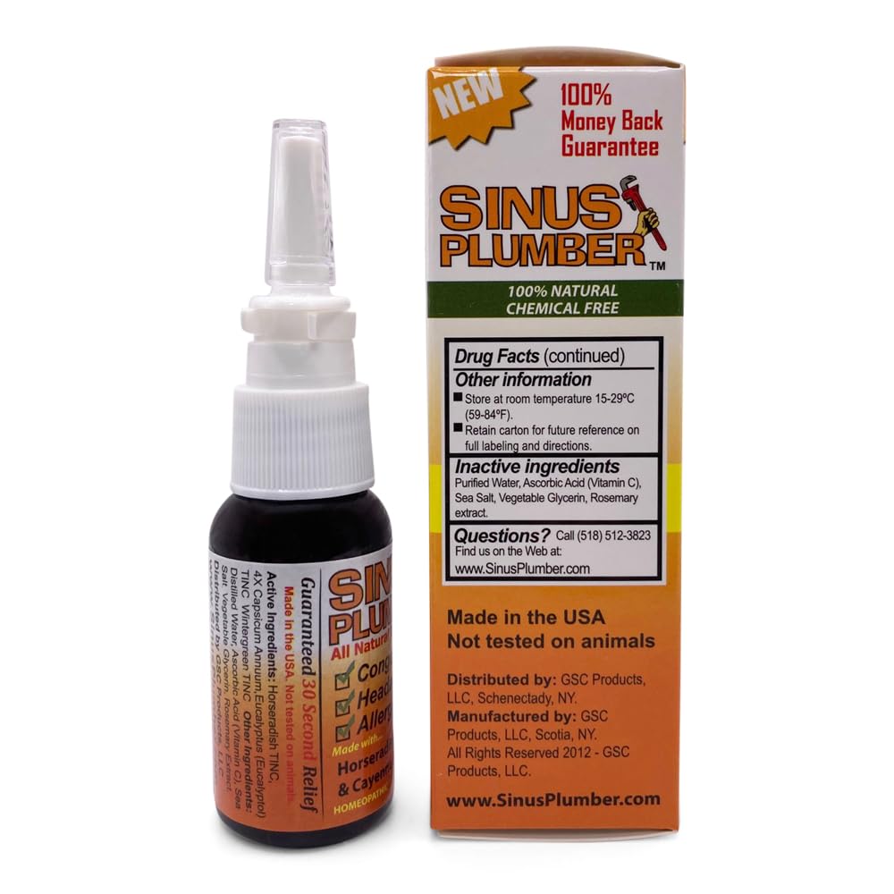 Sinus Plumber Pepper Nasal Spray, Allergy and Sinus Relief, Congestion, Headaches, 1 fl oz