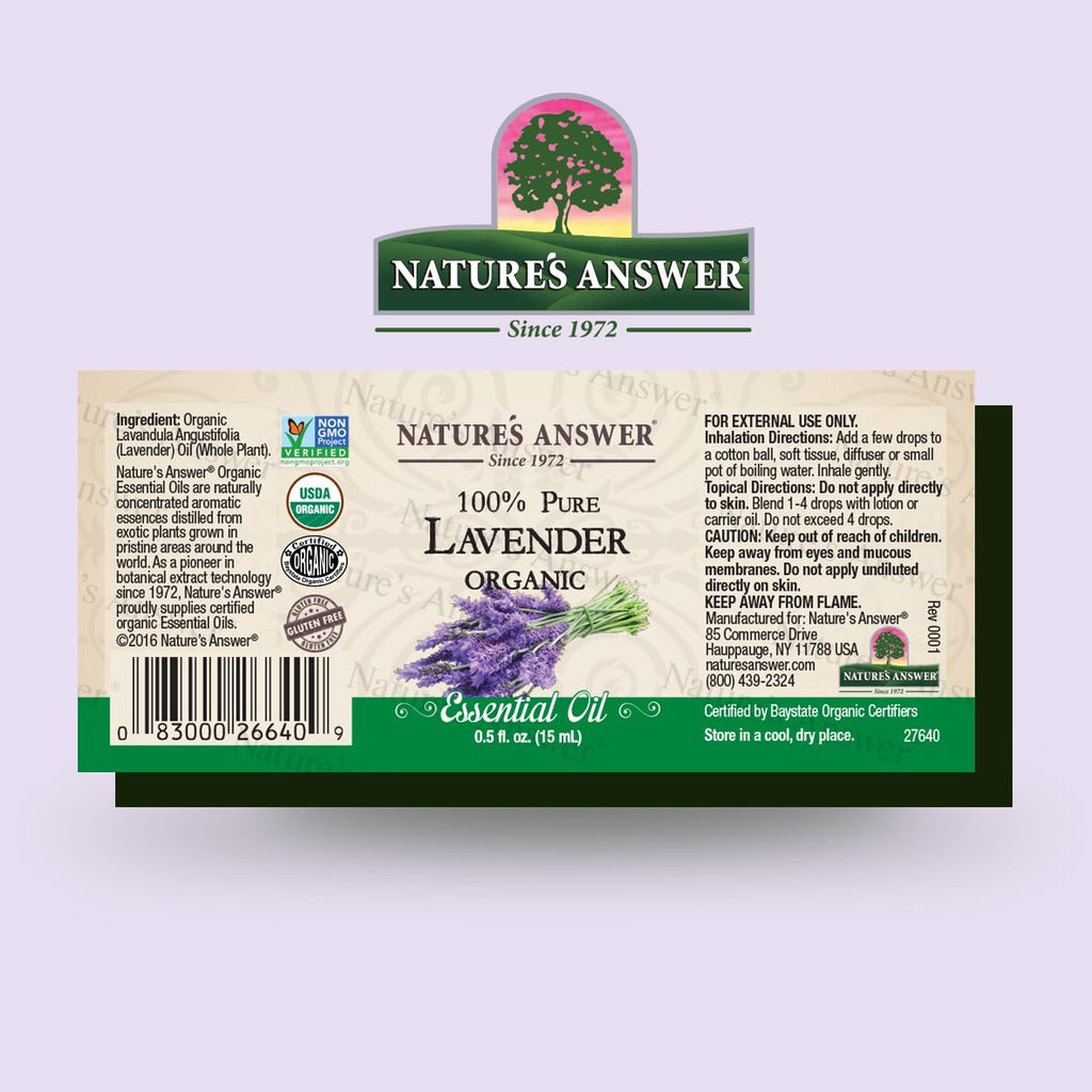 Natures Answer 100% Pure Organic Essential Oil, Lavender, 0.50 oz