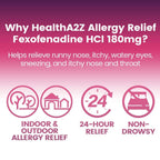 HealthA2Z Fexofenadine Hydrochloride 180mg, Antihistamine for Allergy Relief, Non-Drowsy, 24-Hour Antihistamine for Allergy Reli