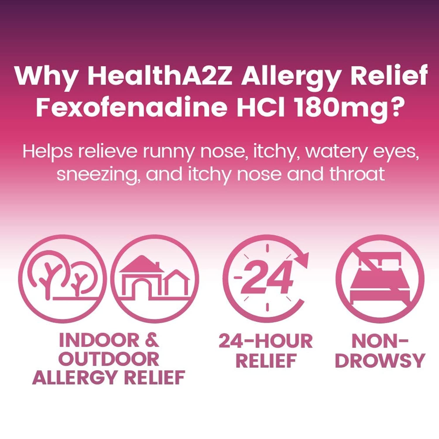 HealthA2Z Fexofenadine Hydrochloride 180mg, Antihistamine for Allergy Relief, Non-Drowsy, 24-Hour Antihistamine for Allergy Reli