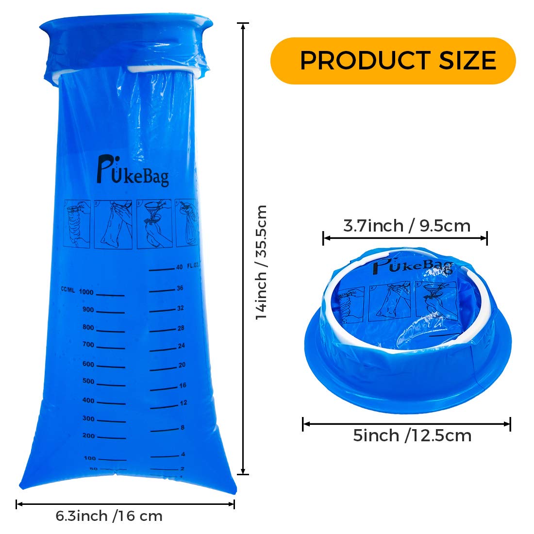 PukeBag Vomit Bags Disposable 100 Pack Emesis Bags for Car, Puke Nausea Bags for Travel Motion Sickness, Car Aircraft Taxi Barf