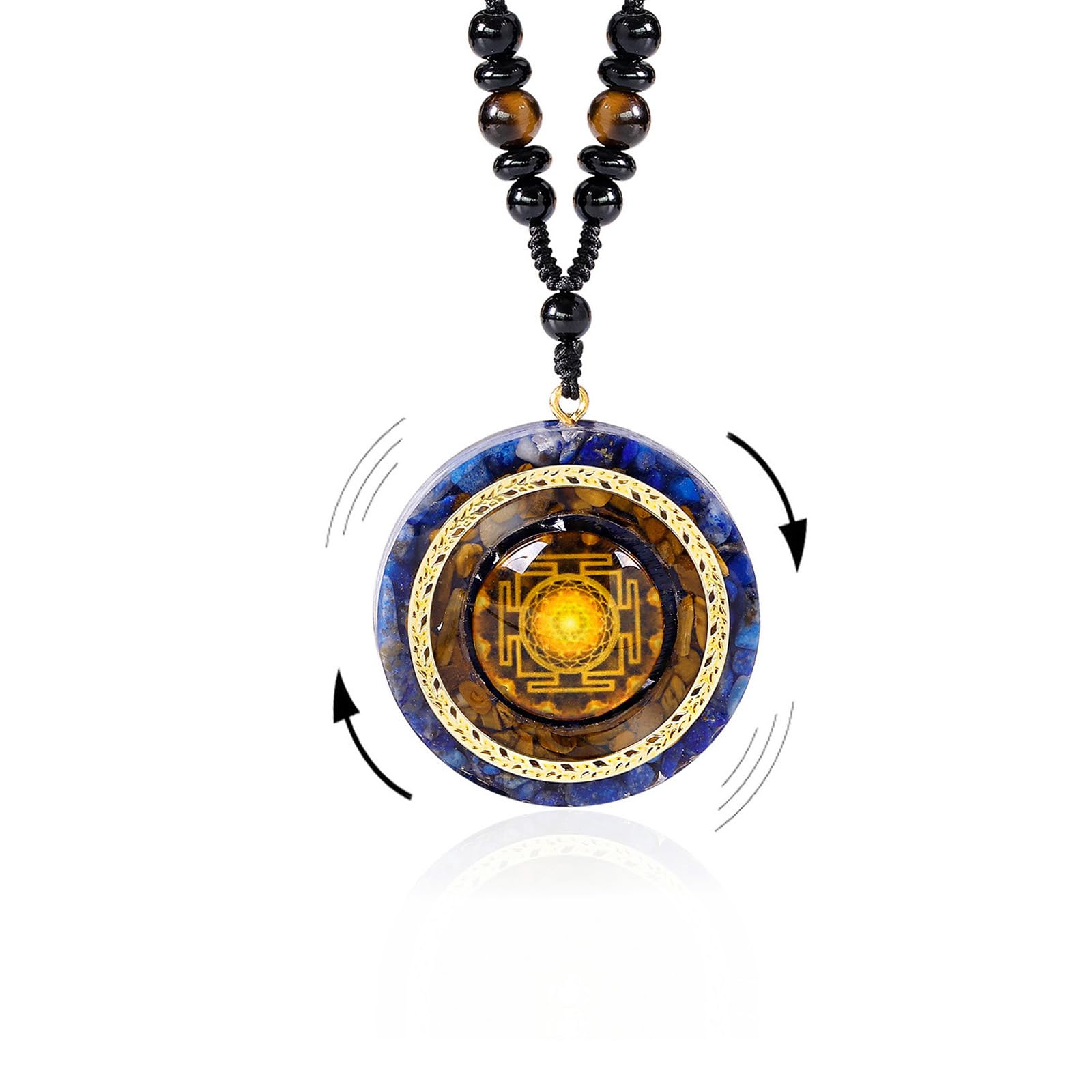 Day Day Up Lapis Lazuli Orgone Pendants Tiger Eye Necklace With Rotating Pendant - Energy Anxiety Gemstone For Protection And He
