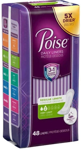 Poise Pantiliners Regular Length Very Light Absorbency 48ct Each (Pack of 2)