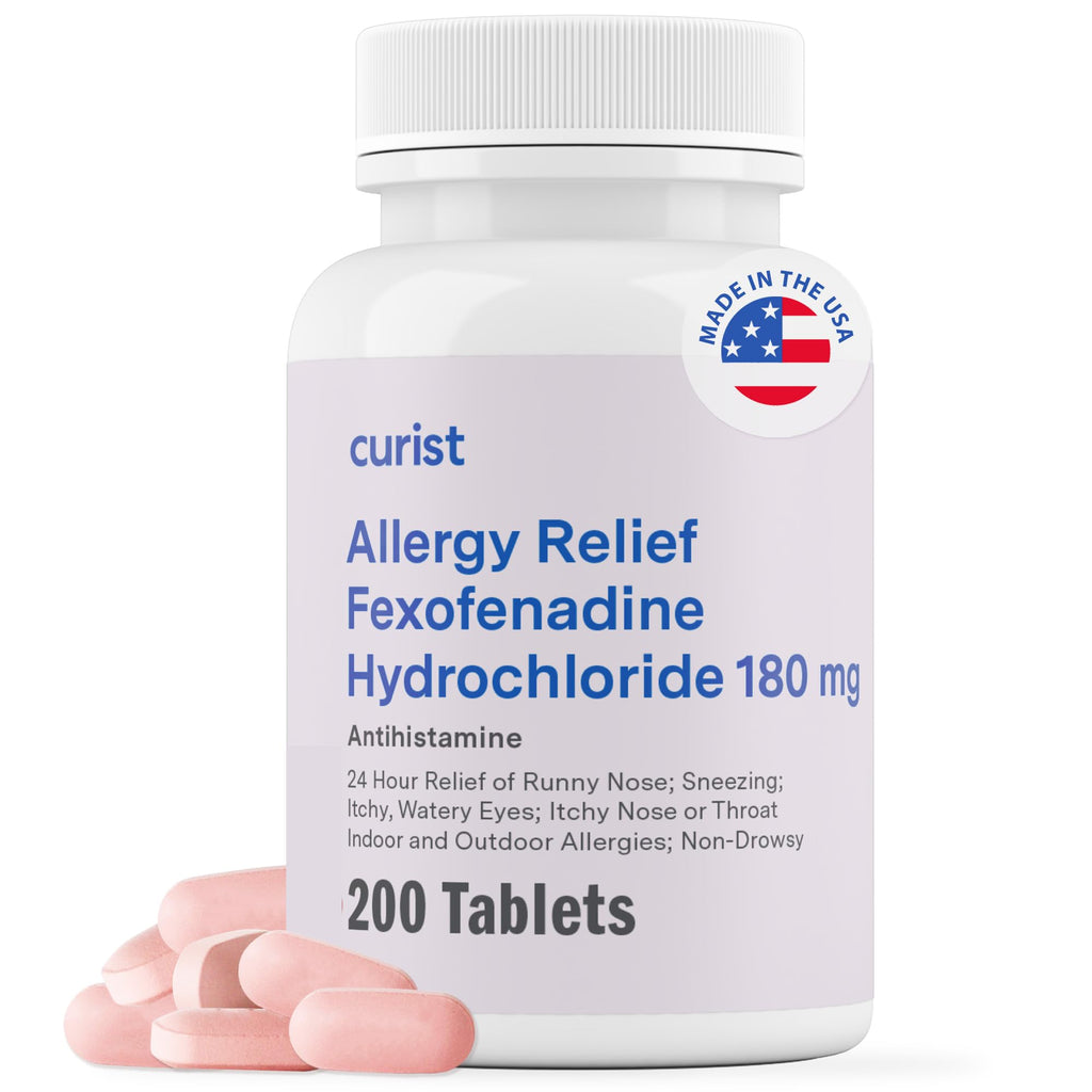 Curist Fexofenadine Hydrochloride 180mg (200 Tablets) USA Made Non Drowsy Allergy Medication - 24 Hour All Day Allergy Relief fo