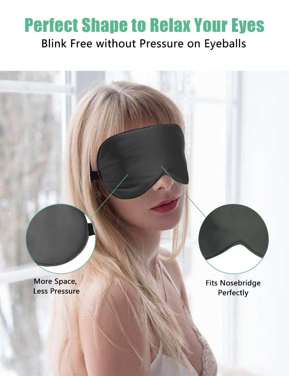 BeeVines Sleep Mask, 2 Pack 100% Real Natural Silk Eye Masks with Adjustable Strap for Sleeping, Mulberry Silk Eye Shade Cover,