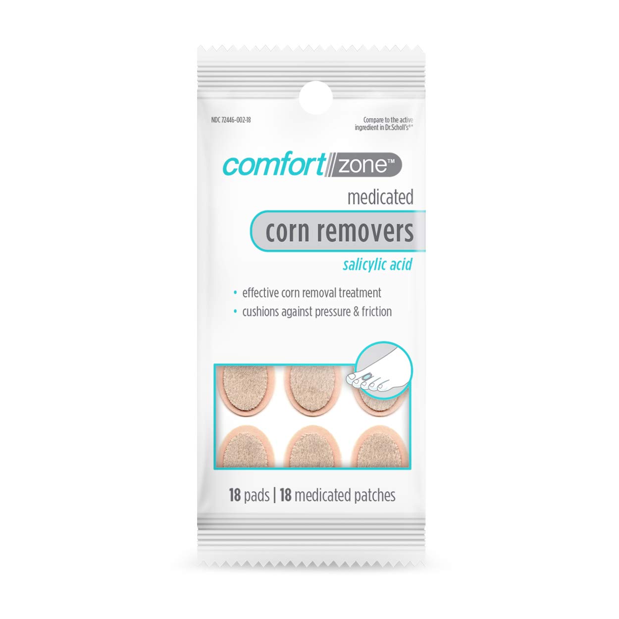 Comfort Zone Corn Removers Medicated Patches, Effective Corn Removal Pads with Salicylic Acid, 18 Medicated Patches and 18 Prote