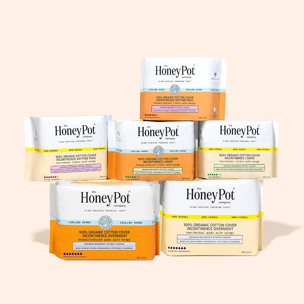 The Honey Pot Company - 64ct - Herbal Pads for Women - Organic Incontinence Daytime w/Wings. Infused w/Essential Oils for Coolin