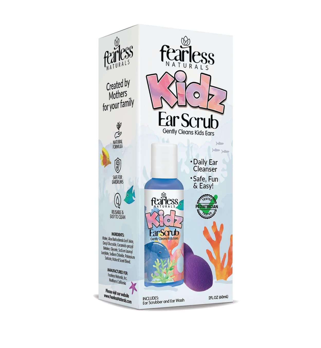 Fearless Naturals Kids Ear Scrub Daily Ear Cleaner for Kids and Adults Ear Wax Removal Clean Away Dirty, Wax, and Oil - All Natu