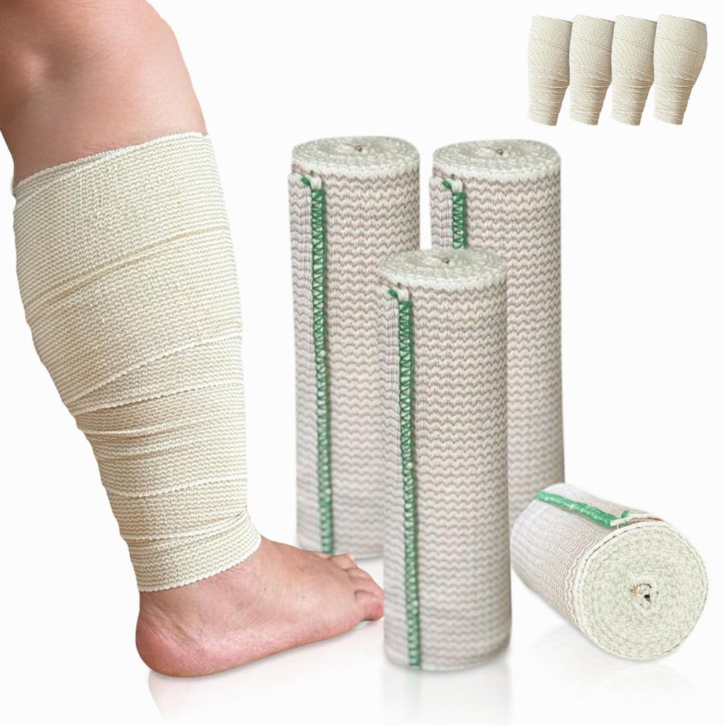 Beltwell Wide Compression Bandages With Velcro (4 Pack) Elastic Compression Wrap for Legs, Arms & Knees with Dual-Closure Design