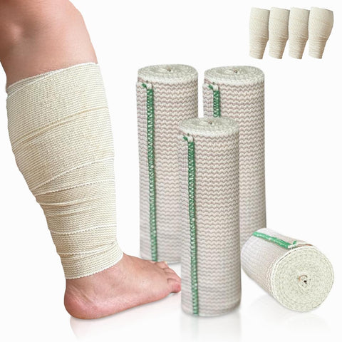 Beltwell Wide Compression Bandages With Velcro (4 Pack) Elastic Compression Wrap for Legs, Arms & Knees with Dual-Closure Design