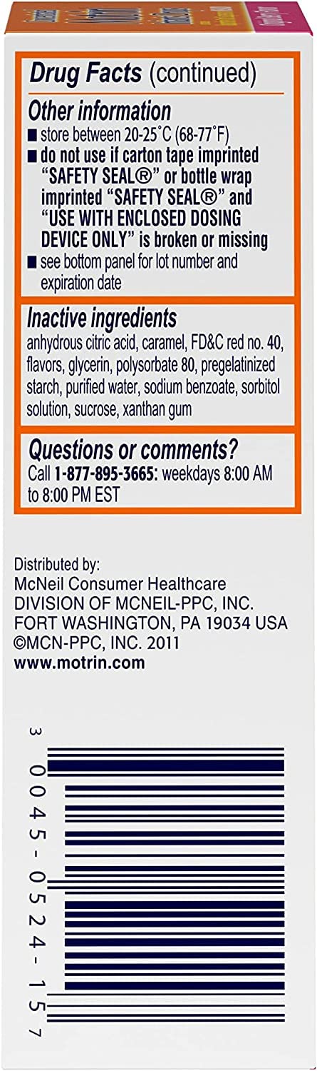 Motrin Infants Concentrated Drops, Fever Reducer, Ibuprofen, Berry Flavored.5 Oz (Pack of 2)