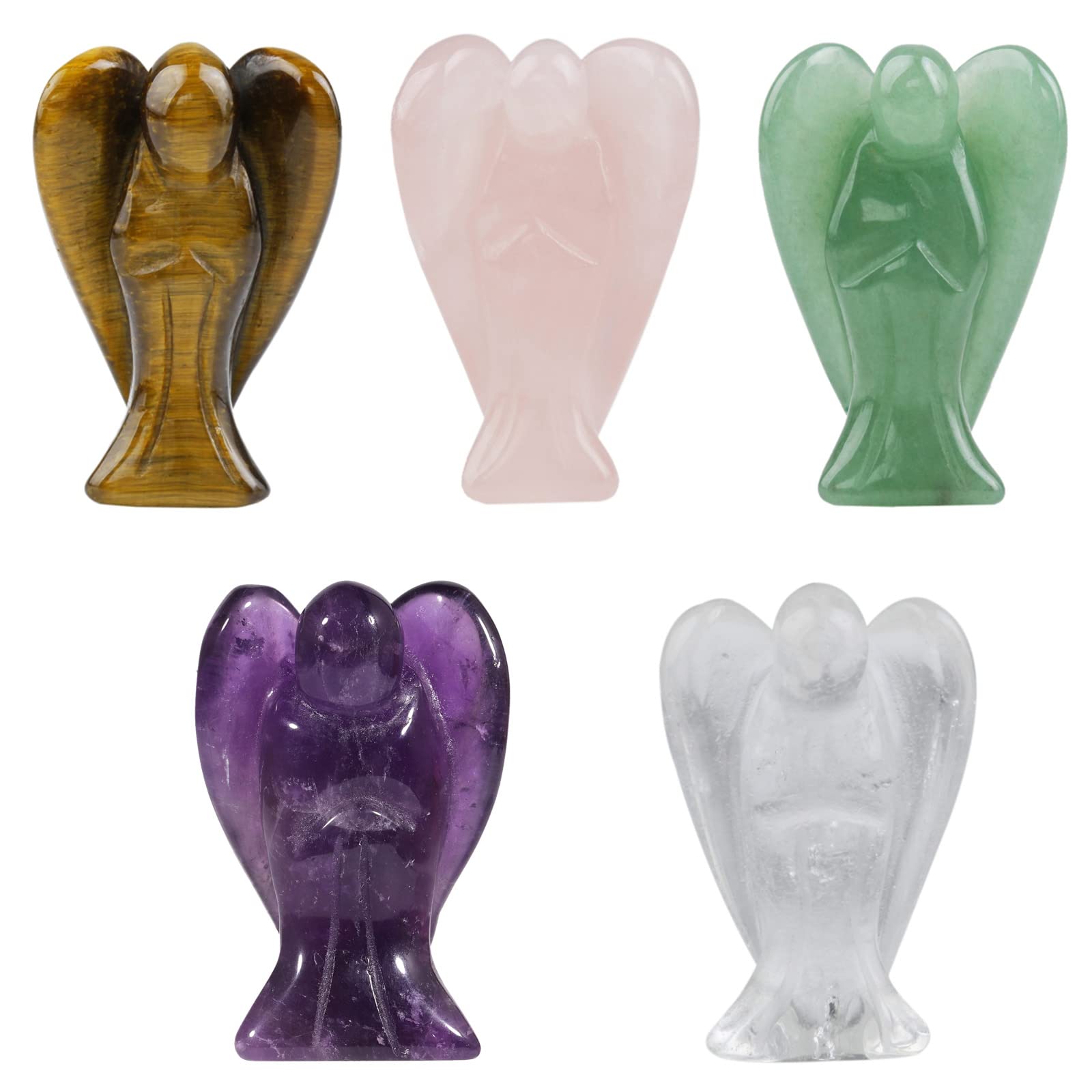 mookaitedecor Set of 5 Assorted Crystal Angel Figurines, 1.5 inch Mini Guardian Angel Statue Carving Pocket Stone Sculpture for 