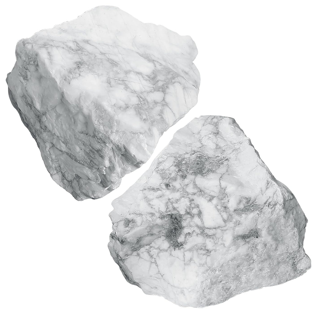 NUKAYAI 2Pcs Howlite 1.8-2.2 Large Raw Crystals Stones White Turquoise Rough Rocks Healing Crystal for Polishing Tumbling DIY Wr