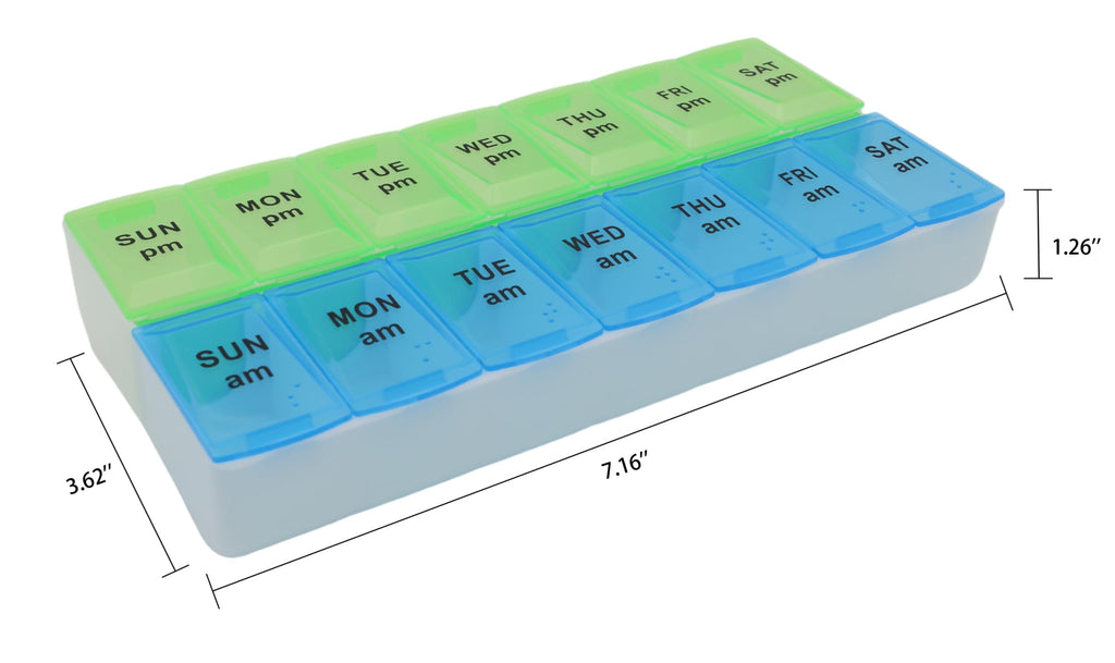 7 Day Weekly Pill AM PM Organizer, ShysTech Large Pill Case Pill Box for Pills/Vitamin/Supplements/Medication (Blue/Green)