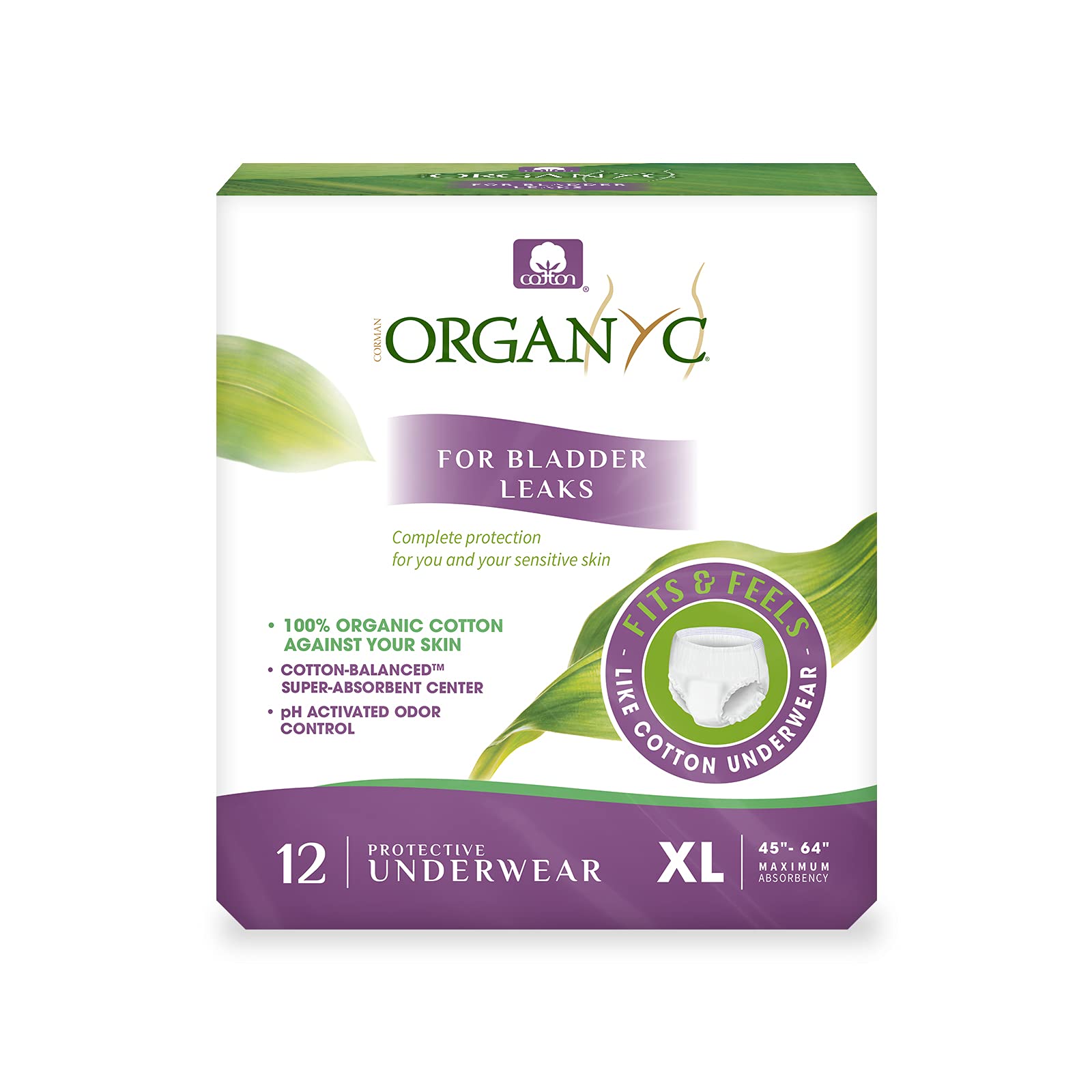 Organyc Bladder Control Underwear for Women - Organic Cotton Protective Underwear for Incontinence, Leak Protection, Odor Protec