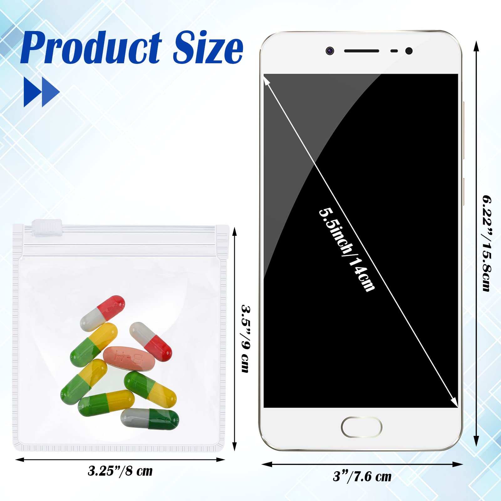 Zonon Pill Pouch Bags Zippered Reusable Pill Baggies Clear Plastic Bags Self Sealing Travel Medicine Organizer Storage with Slid