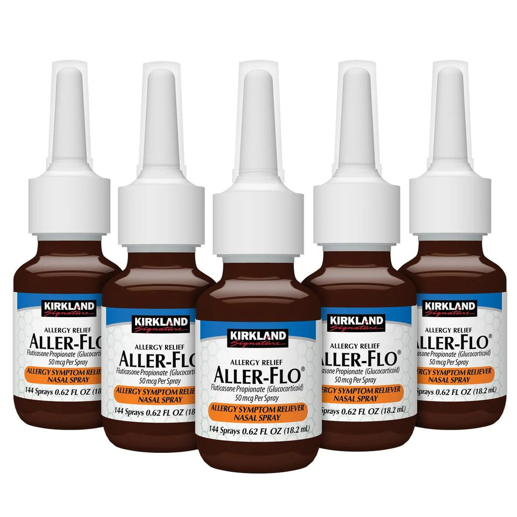 Kirkland Signature Aller-Flo Fluticasone Propionate (Glucorticoid) 5 Bottles x 144 Metered Sprays 0.62 Fl OZ per Bottle, 700 Tot