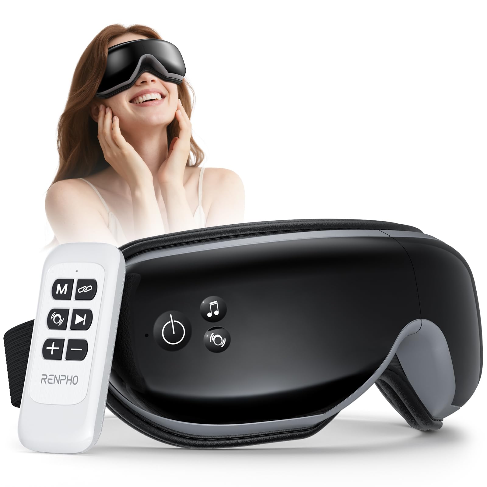 RENPHO Eyeris1 - Heated Eye Massager for Migraine, Temple Forehead Massager with Remote, Compression, Vibration, Rechargeable Ey