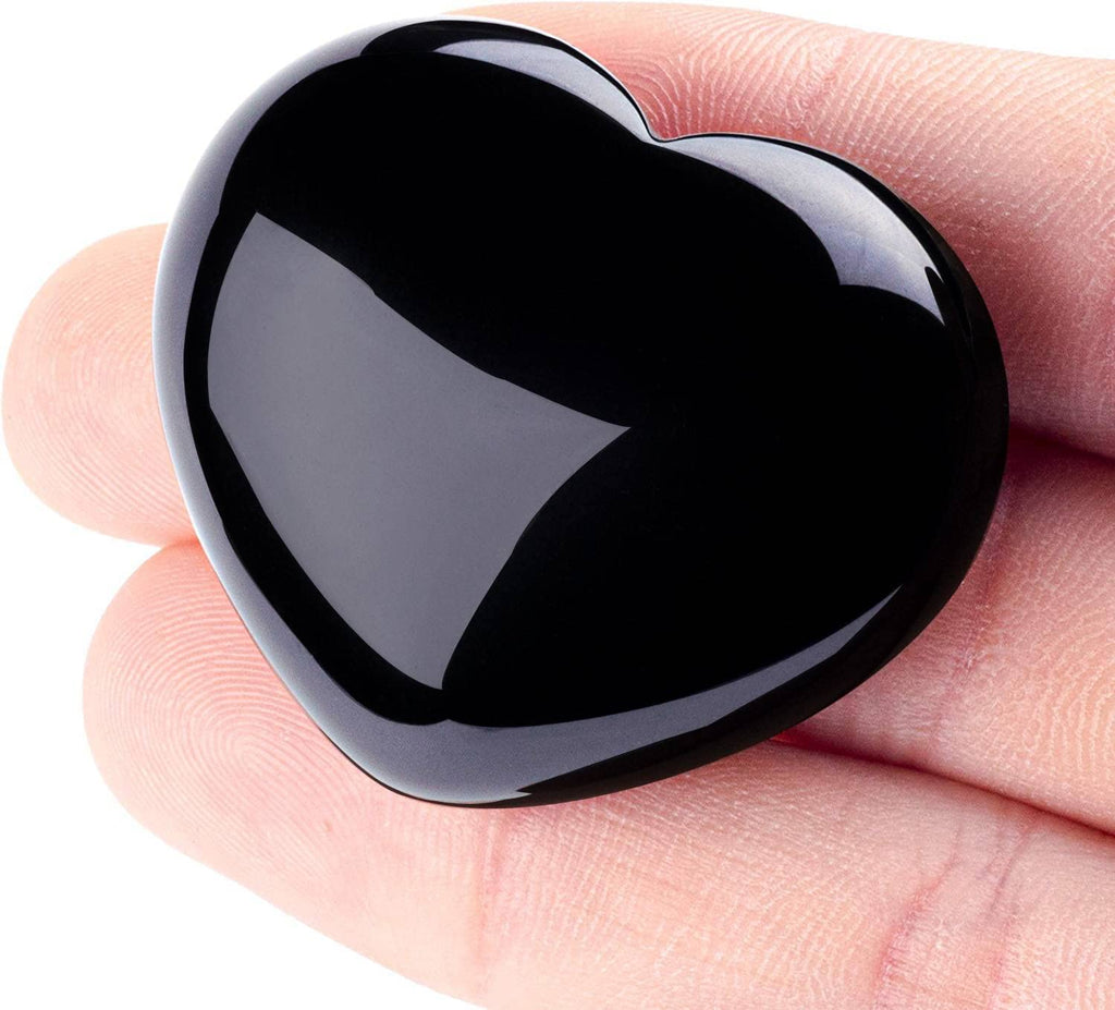 Black Obsidian Heart Stone Puffy Worry Stone Palm for Chakra Reiki Balancing, Meditation and Decoration 1.55 in