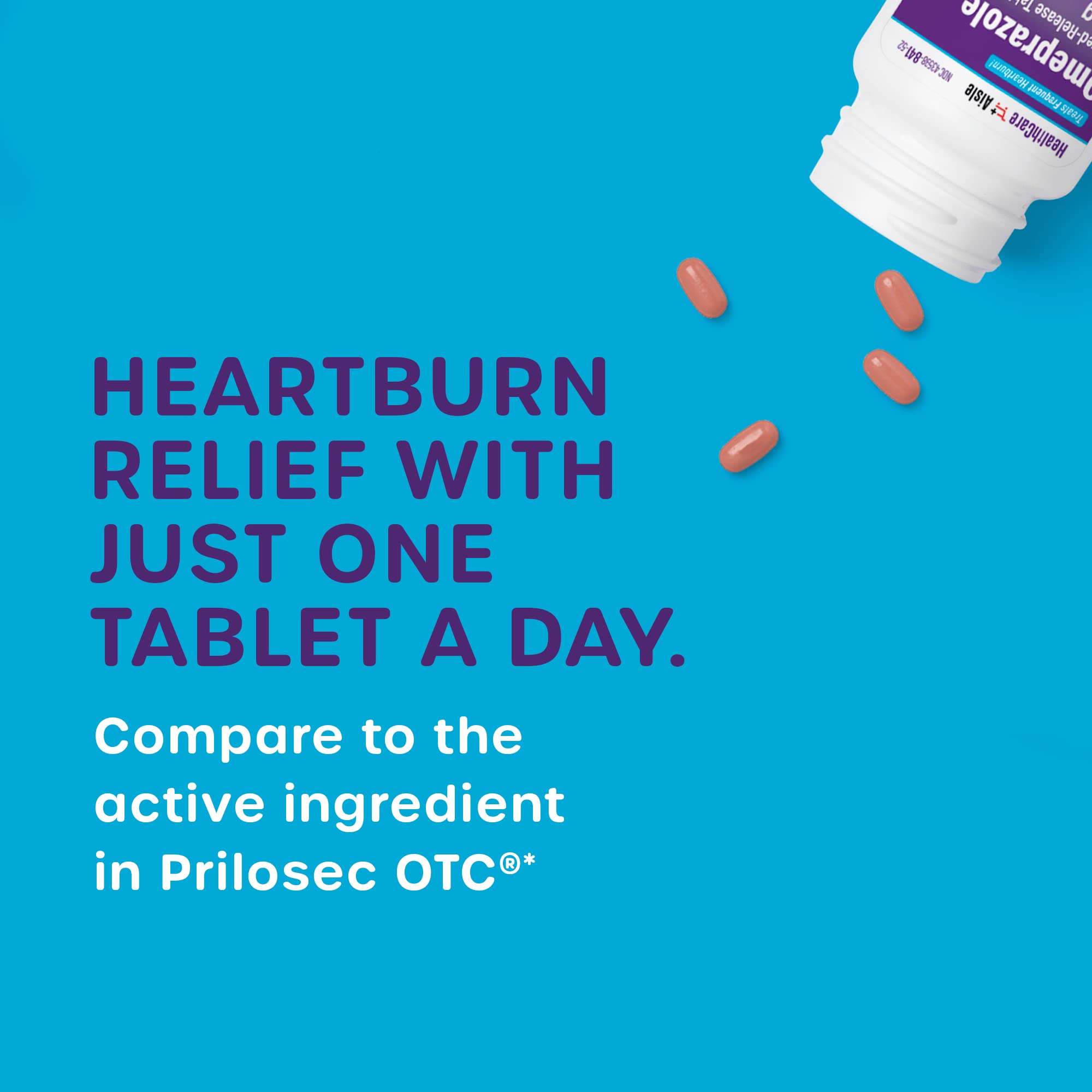 HealthCareAisle Omeprazole 20 mg - 42 Delayed-Release Tablets - Acid Reducer, Treats Frequent Heartburn