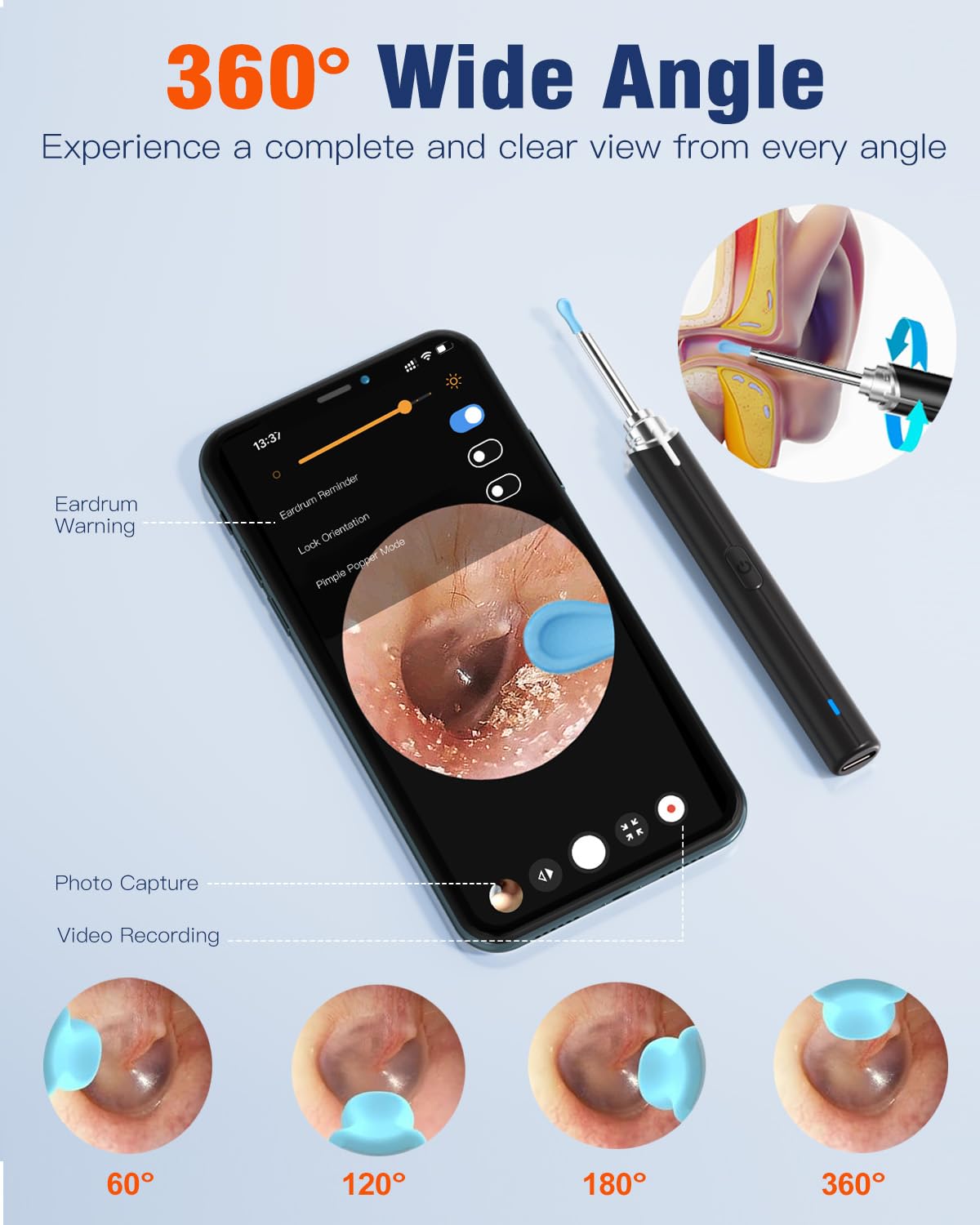 Ear Wax Removal, Ear Cleaning kit with 1296P Camera, Ear Camera with 6 LED Lights, Earwax Remover Tool for iPhone, iPad & Androi
