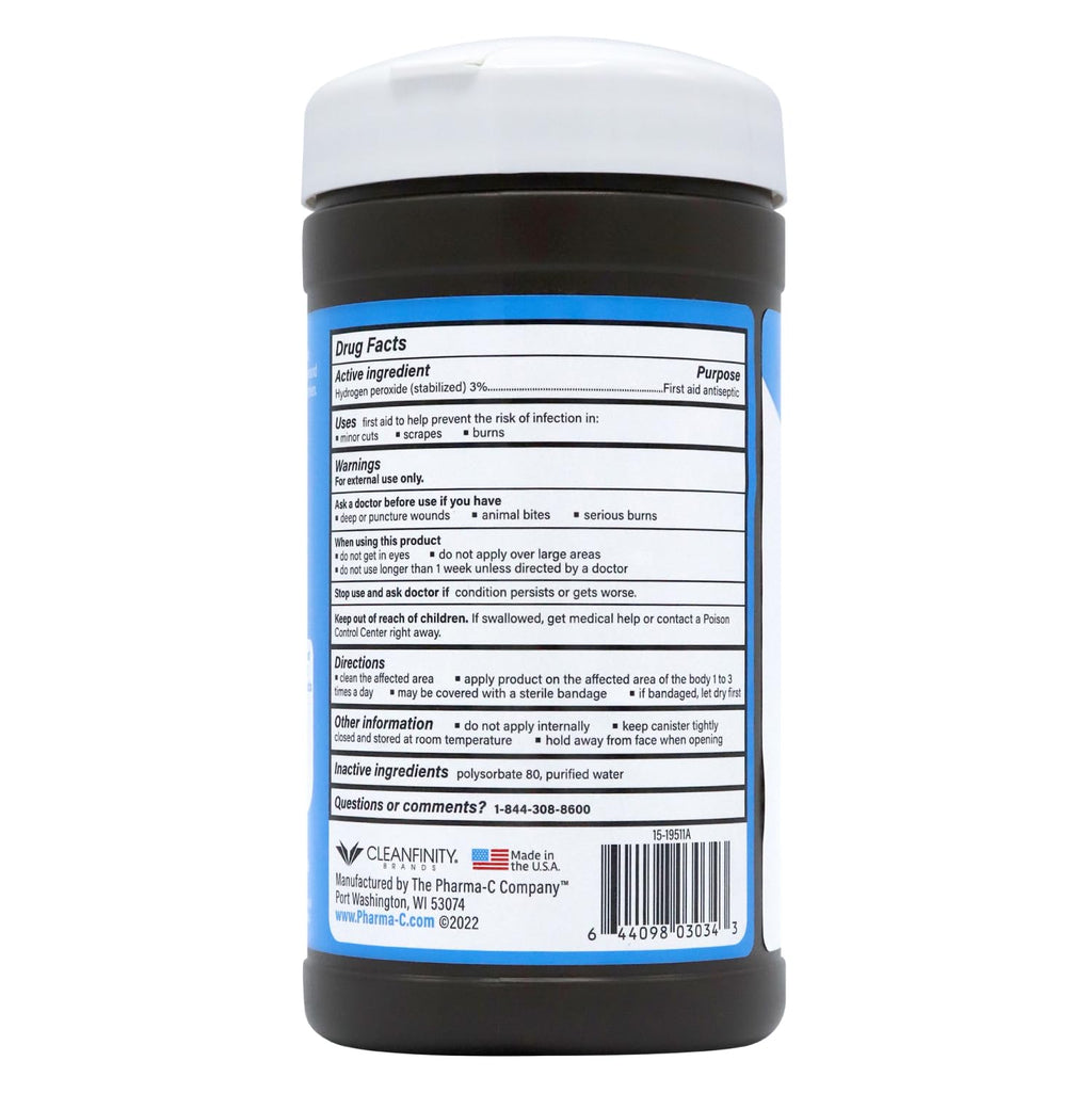 Pharma-C 3% Hydrogen Peroxide Wipes [6 pack - 40ct canisters] - First Aid. H202 Skin Safe Antiseptic Wound Cleaner.