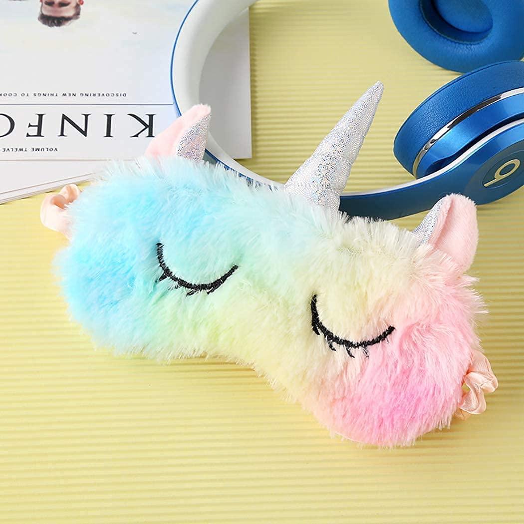 Multicolor Soft Plush Unicorn Sleeping Mask, Cute Animal Eye Mask, Unicorn Horn Blindfold Eye Cover, Travel Sleeping Mask (Pack 
