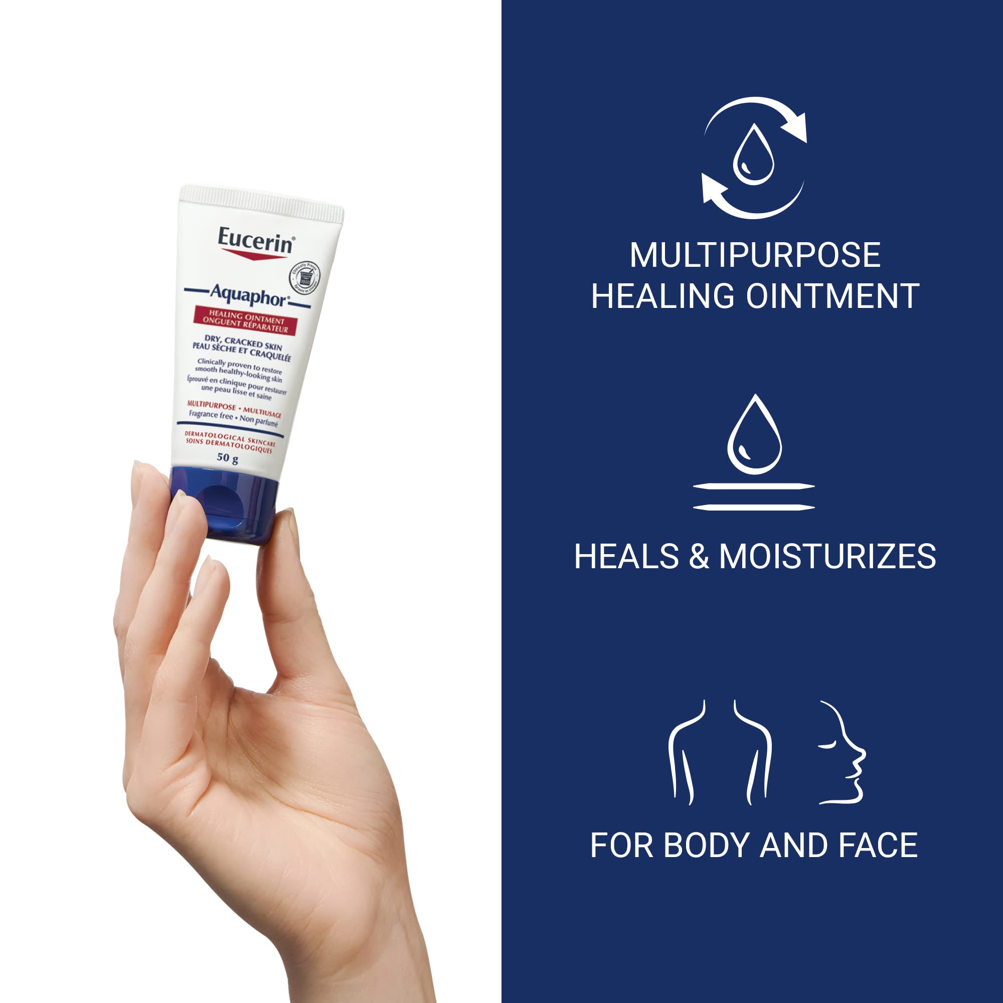 EUCERIN Aquaphor Multipurpose Healing Ointment for Extremely Dry, Cracked Skin (50g), Moisturizing Ointment and Hand Cream for U