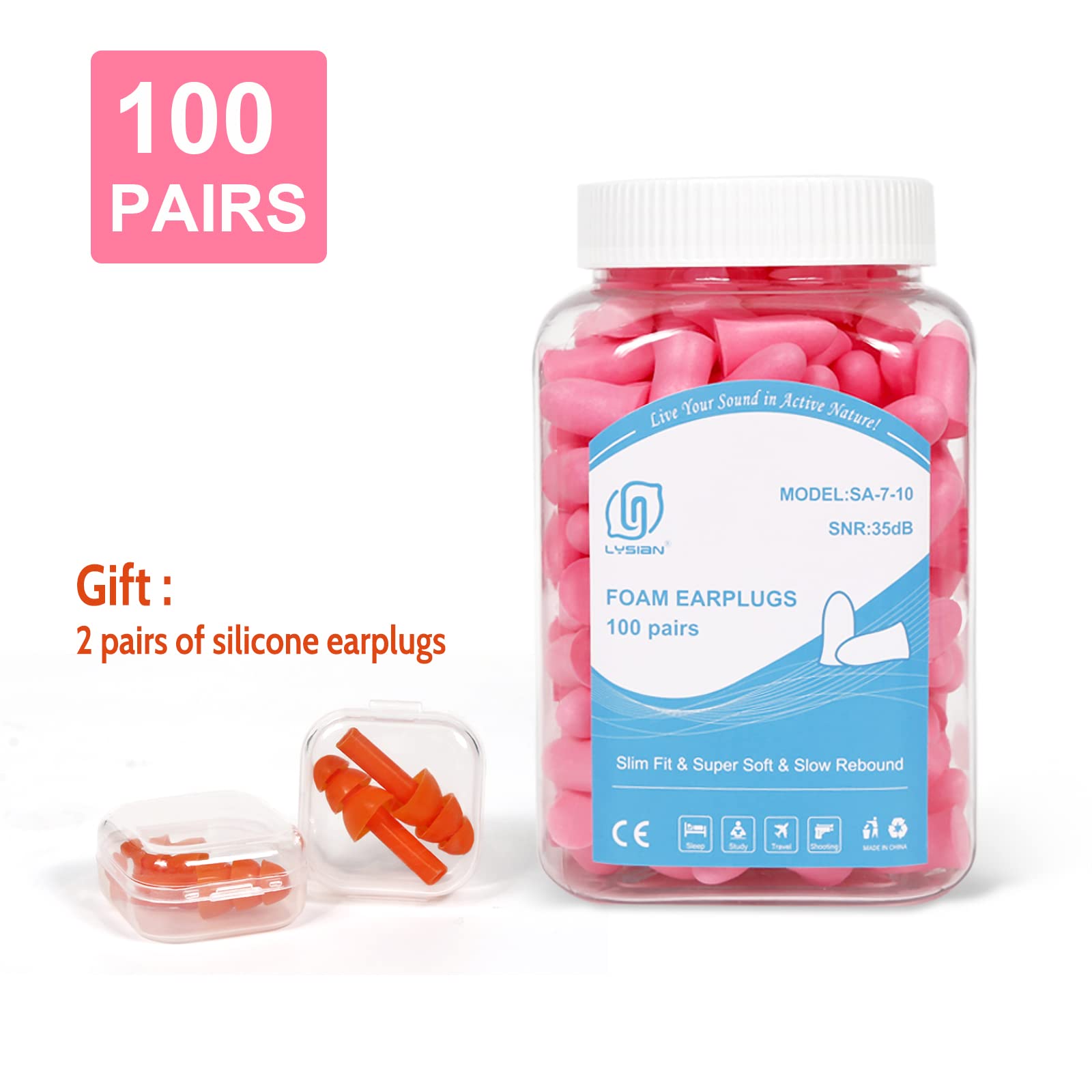 LYSIAN Slim Size Foam Ear Plugs for Noise Reduction Small Ear Women, Kids-35dB SNR Noise Cancelling Earplugs for Sleeping, Snori