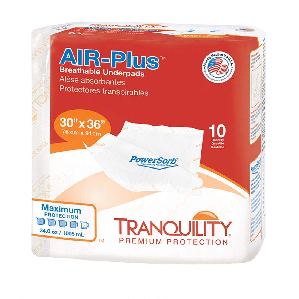 Tranquility AIR-Plus Breathable Underpads, 30x36 40ct Case, Incontinence Pads with Ultimate Air Circulation, PowerSorb Design to