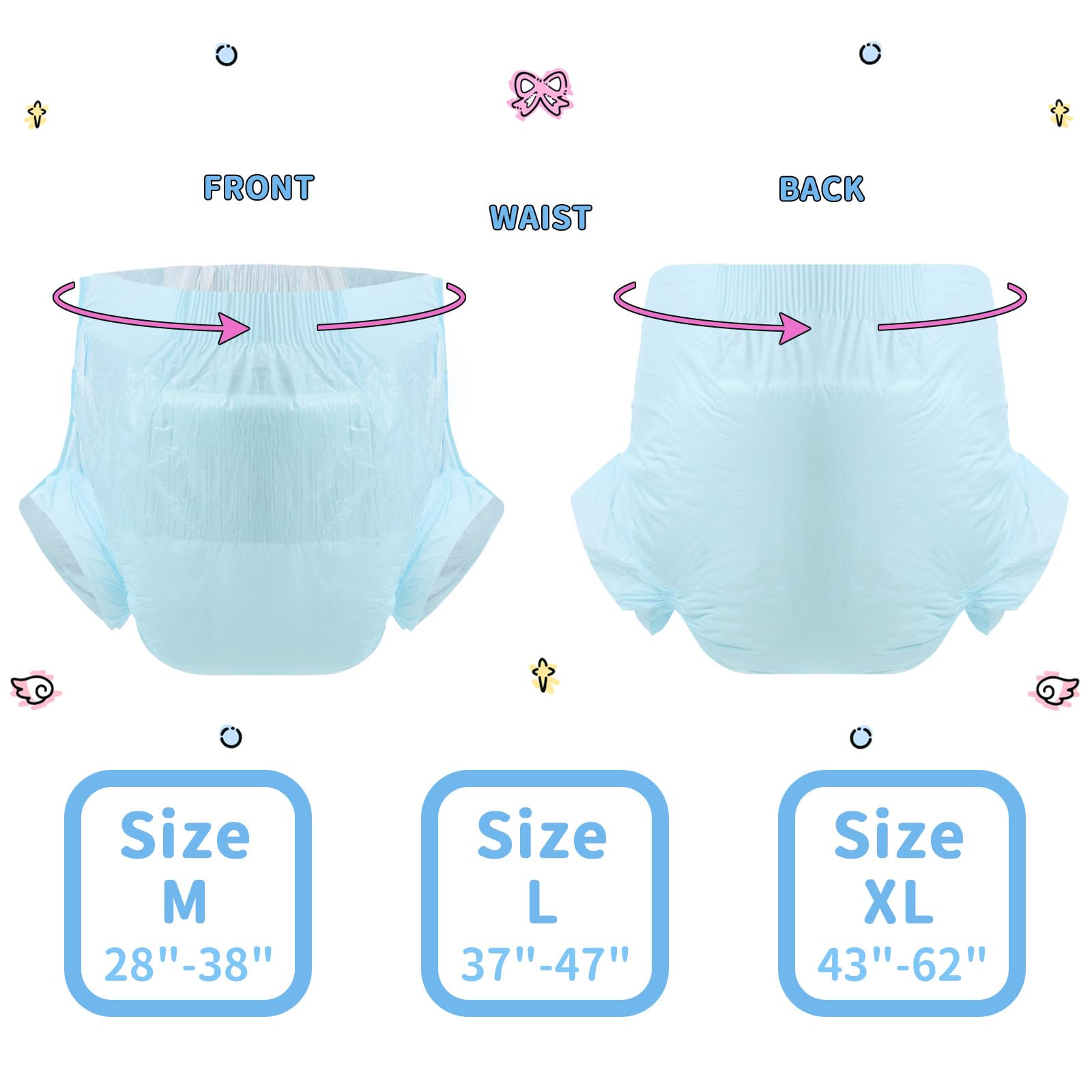 CutiePlusU Disposable Adult Diaper Heavy Absorption Dry Surface Adult Diapers All Night- Blue 10 Pieces