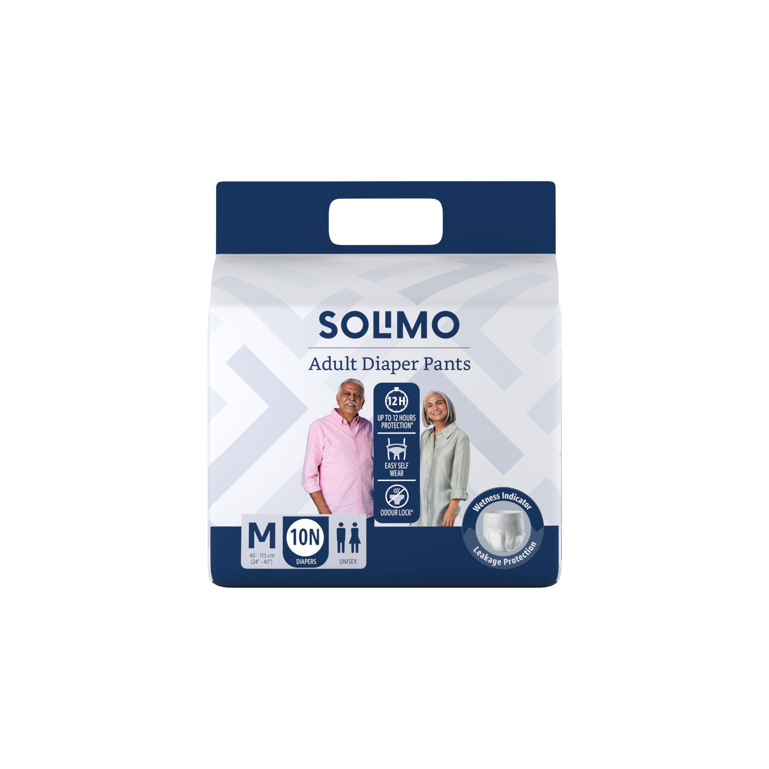 Amazon Brand  Solimo Adult Diapers Pant Style | Medium Size | 10 Count | Waist 2445 Inch (60115 Cm) | Fast Absorption | Leak 