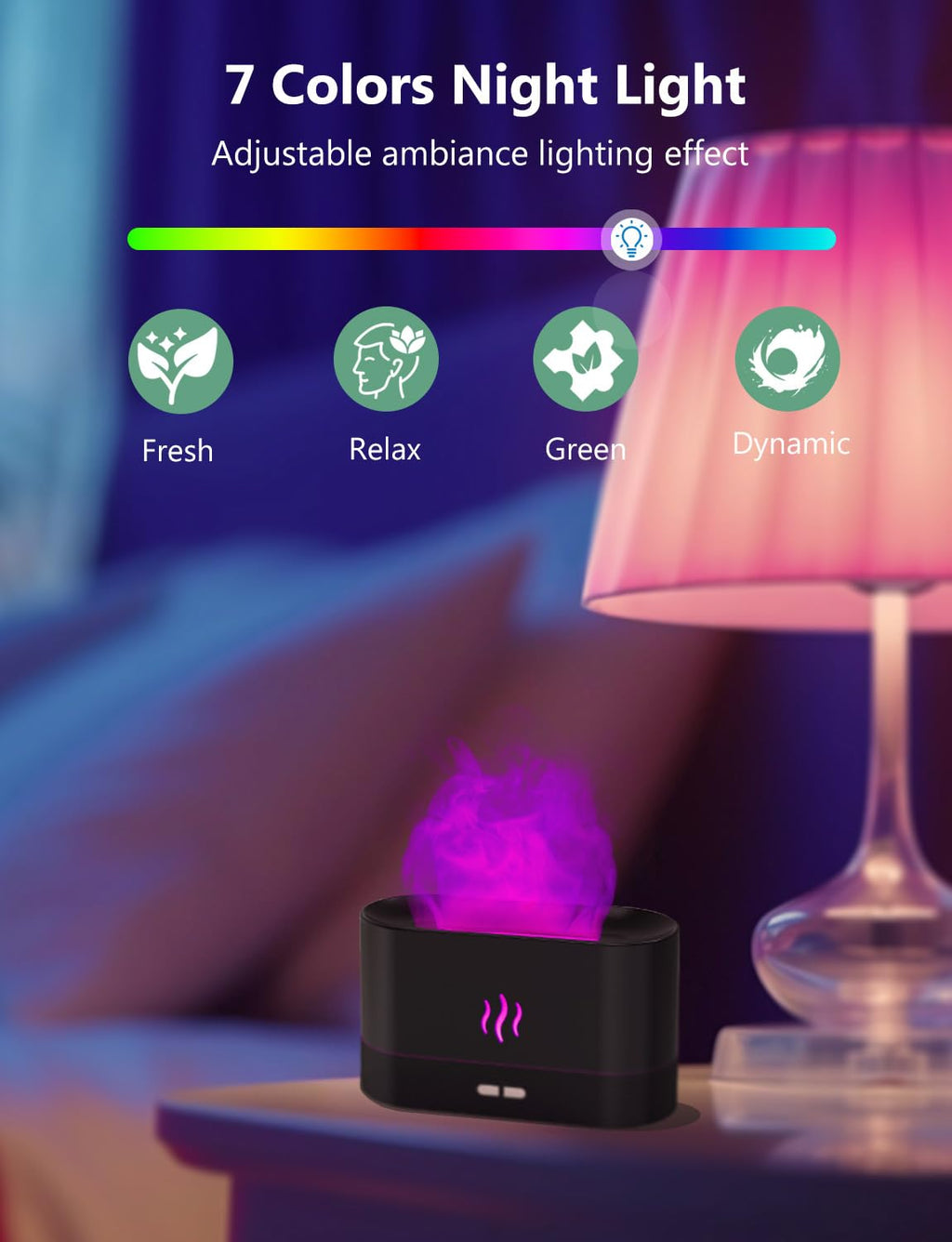 PIZAY Essential Oil Diffuser, Air Humidifier with Flame Led Light - 7 Colors, 180mL Capacity (8 Hours), Noiseless Operation, Aut