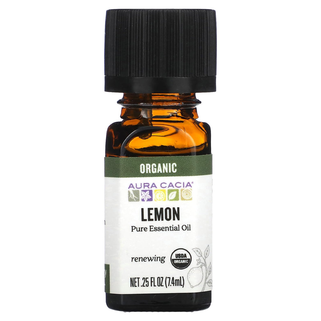 Aura Cacia Essential Oil, Lemon, 0.25 Fluid Ounce - Medistoreweb