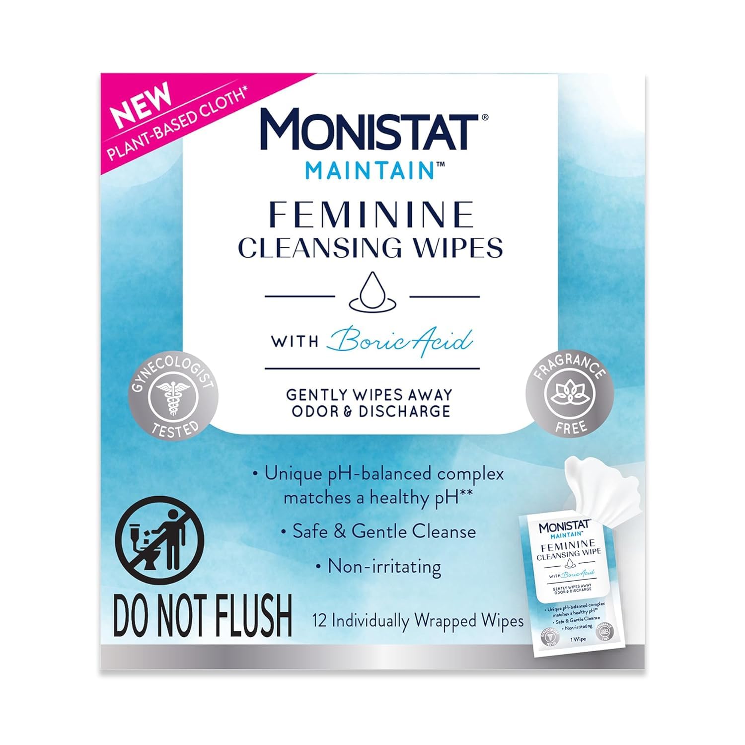 Monistat Boric Acid Feminine Cleanser, (2 Wash & 2 Cloth) Variety Pack