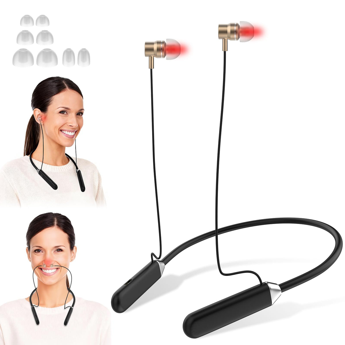 2in1 Red Light Device for Ears & Nose,Rechargeable 660nm&810nm LED HandsFree Neck Design with Auto ShutOff for Ear Comfort,S