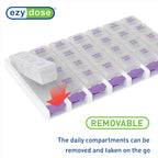 EZY DOSE Weekly (7-Day) Pill Case, Medicine Planner, Vitamin Organizer Box, 4 Times a Day, Small Removable Compartments, Covenie
