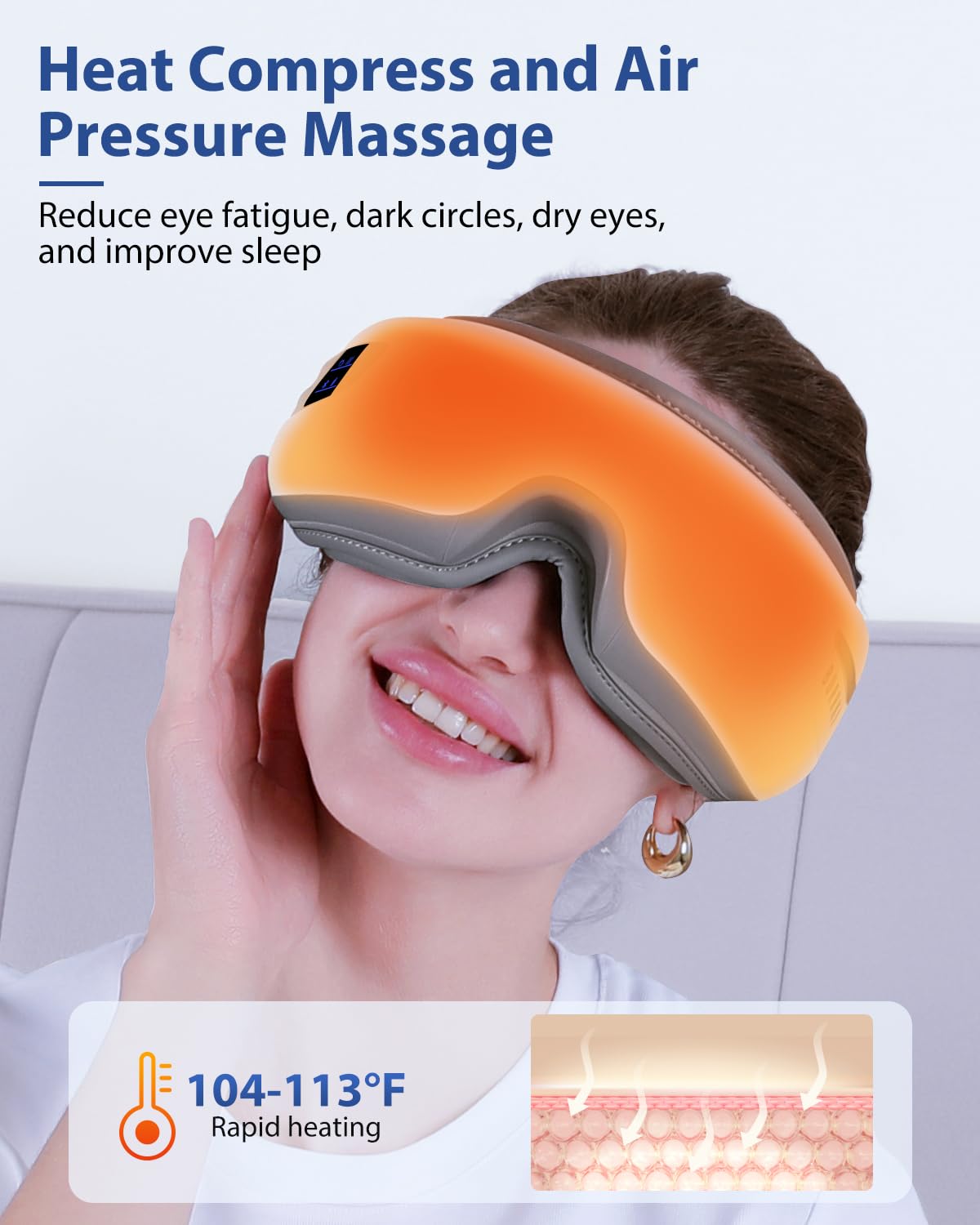 Eye Massager with Heat & Bluetooth Music, Birthday Valentine's Day Gifts for Women Men, Heated Eye Mask for Migraines Relief, Re
