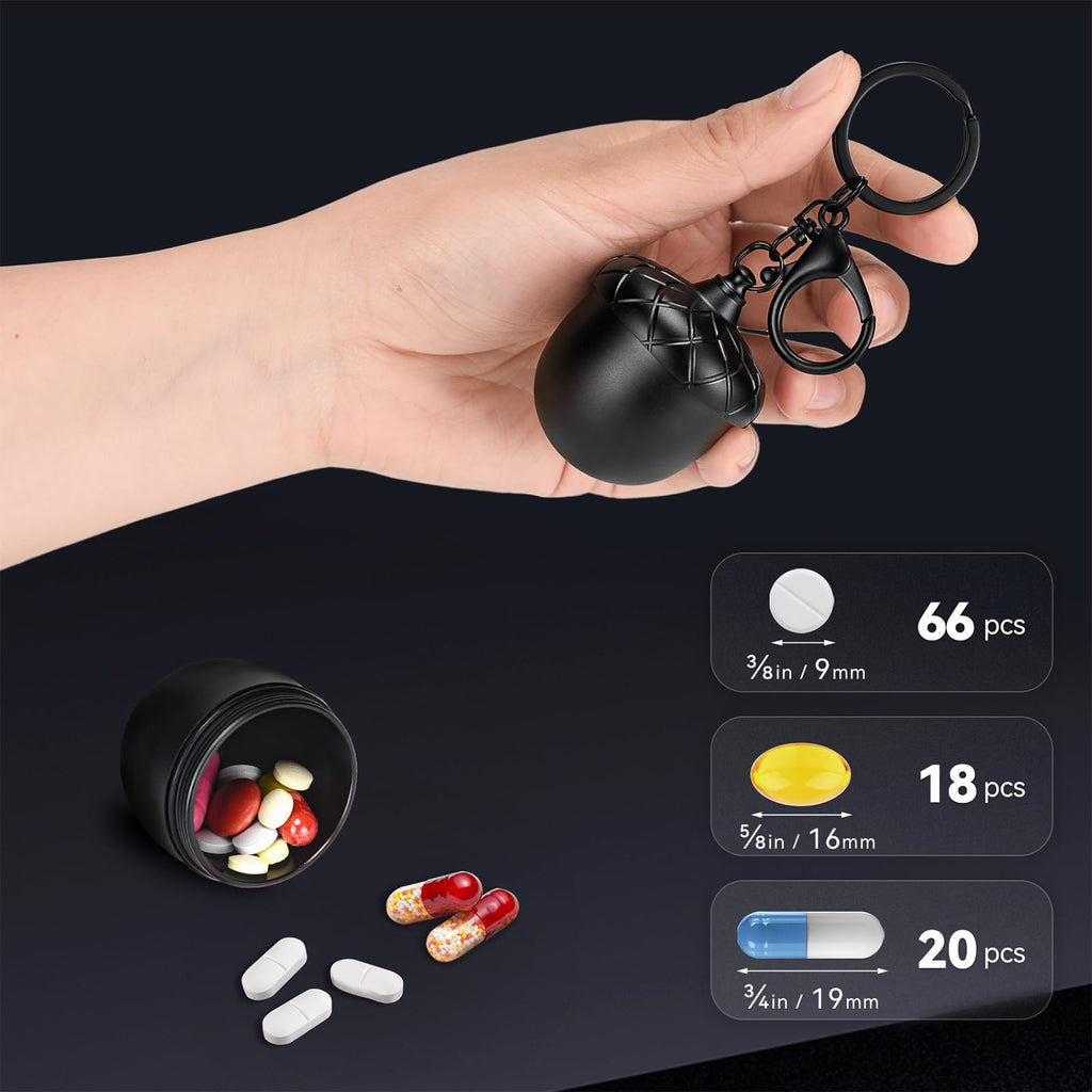 Aufew Small Pill Case, Keychain Pill Holder with Cute & Moisture-Proof Design, Durable Aluminum Single Pill Box for Daily, Trave