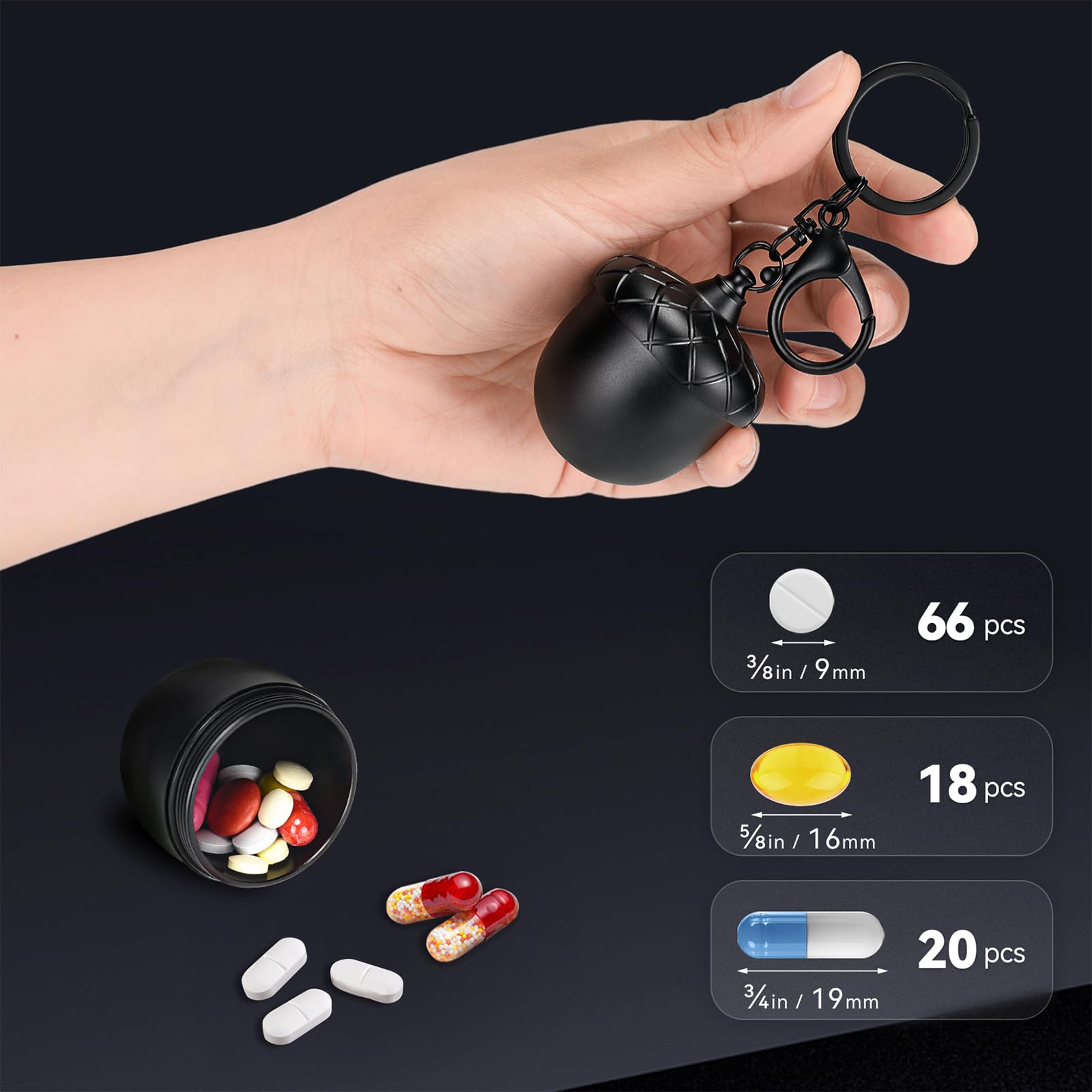 Aufew Small Pill Case, Keychain Pill Holder with Cute & Moisture-Proof Design, Durable Aluminum Single Pill Box for Daily, Trave