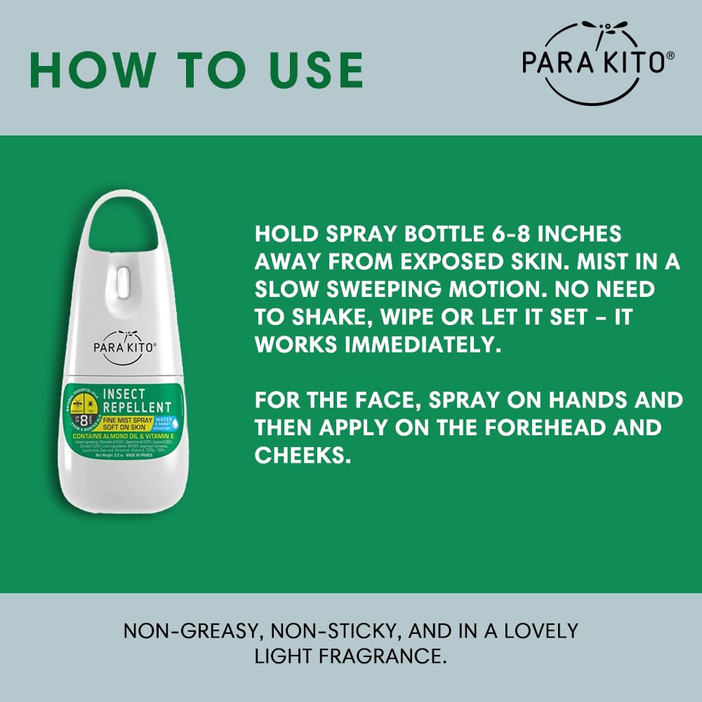 PARAKITO Mosquito, Ticks & Insect Spray- DEET Free, Citronella Essential Oil, Water & Sweat Resistant, Mosquito Bite Protection