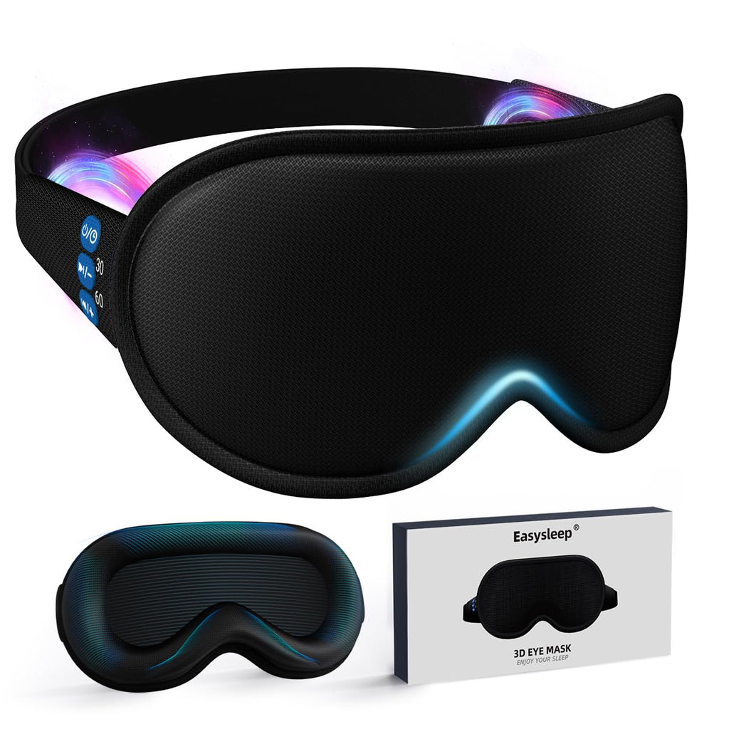 Easysleep 3D Sleep Mask Sleep Headphones White Noise Sleep Eye Mask with 31 Soothing Sounds 3 Timer Soft Adjustable Light Blocki