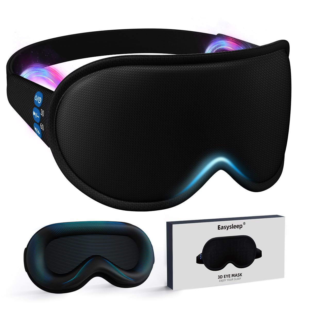 Easysleep 3D Sleep Mask Sleep Headphones White Noise Sleep Eye Mask with 31 Soothing Sounds 3 Timer Soft Adjustable Light Blocki