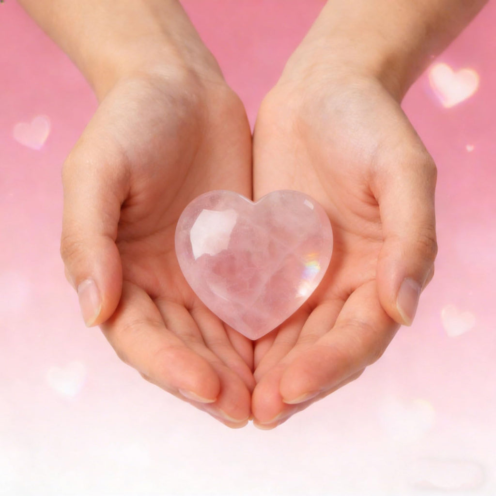 ideayard 45mm Rose Quartz Heart, Crystal Stone 1pcs Puff Heart, Love Palm Healing Stone Reiki Crystal Gemstone Worry Stones for
