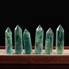 Runyangshi Green Fluorite Natural Healing Crystal Wands Height 2-2.4, 6 Faceted Prism Wand Reiki Chakra Stone, Natural Quartz
