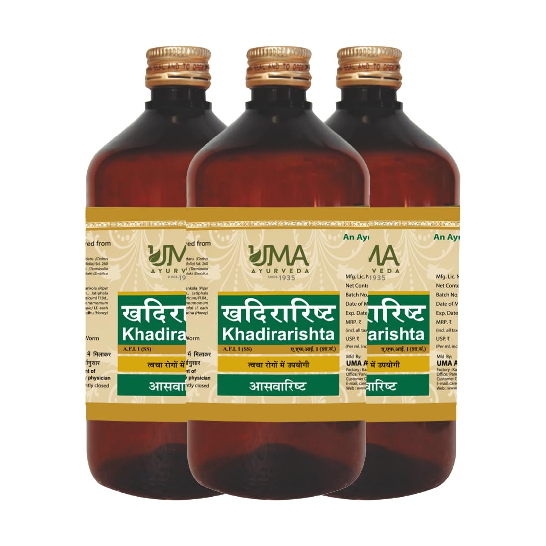 Uma Ayurveda Khadirarishta 450 Ml (Pack Of 3)