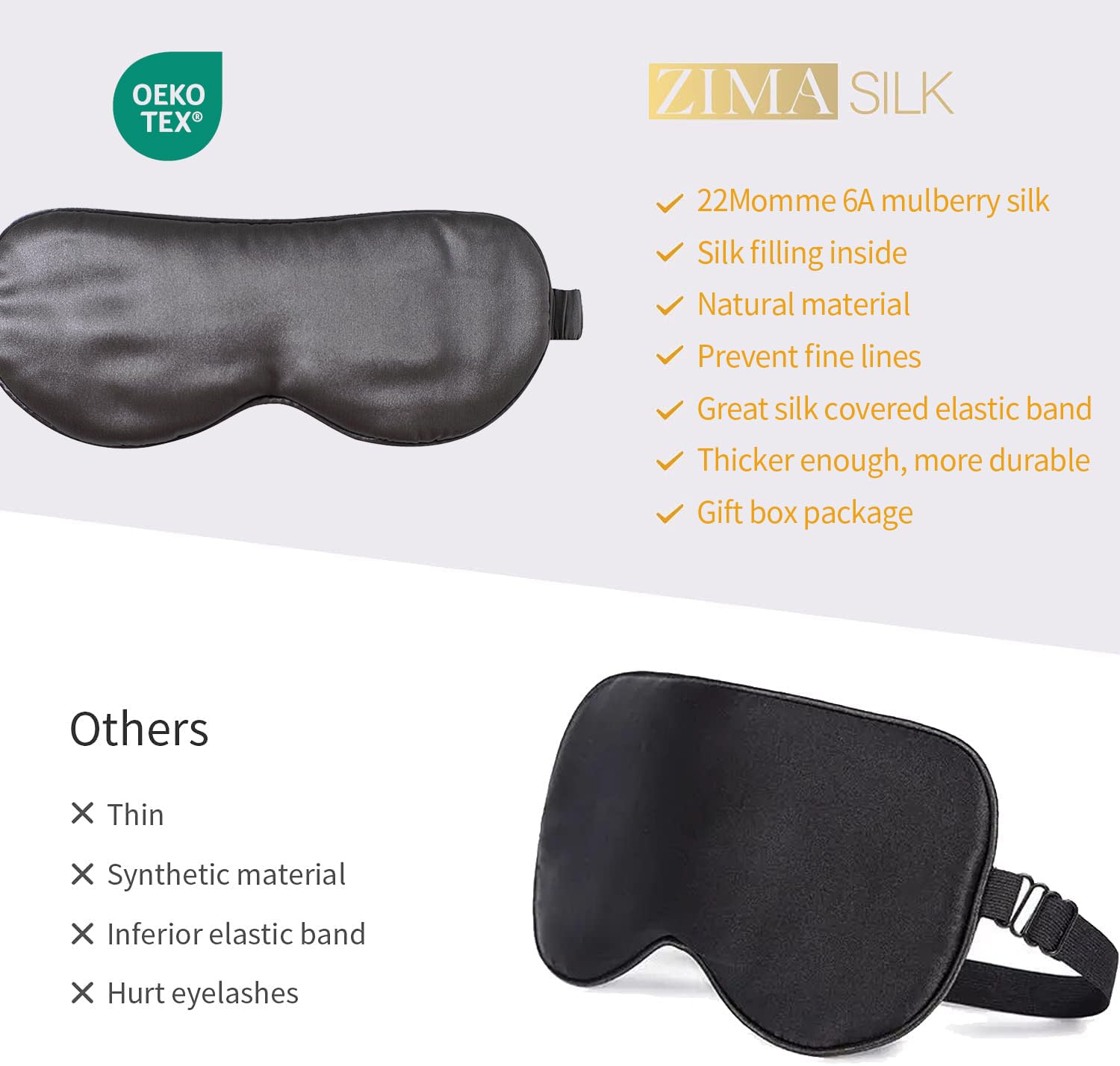 ZIMASILK 100% 22 Momme Mulberry Silk Sleep Mask for Sleeping, Filled with Premium Mulberry Silk, Softest & Breathable Silk Eye S