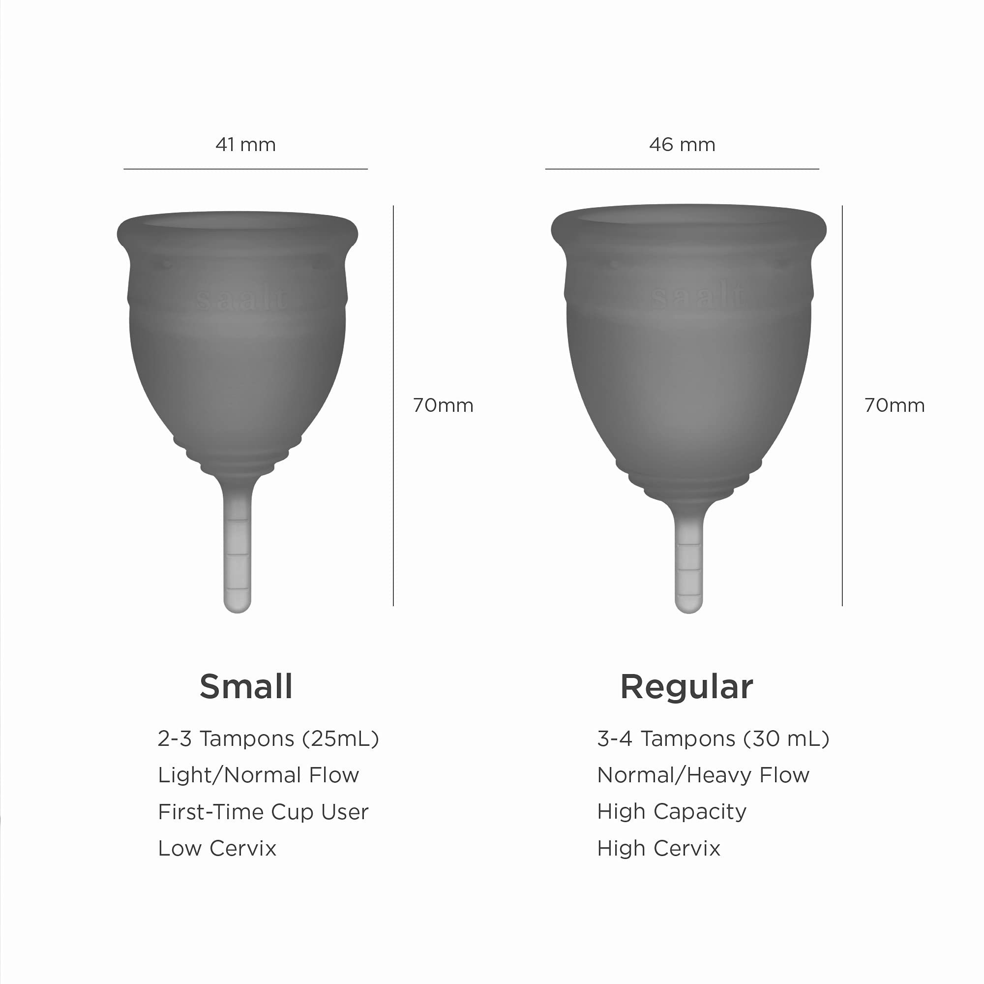 Saalt Soft Menstrual Cup - Best Sensitive Reusable Period Cup - Wear for 12 Hours - Tampon and Pad Alternative (Grey, Small)